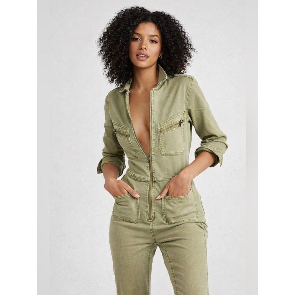 Free People Lennox Jumpsuit In Army Green Boho Utility Masculine Size Large